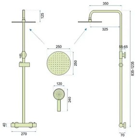 Coloana de dus cu termostat Rea Vincent palarie 1 functie auriu periat