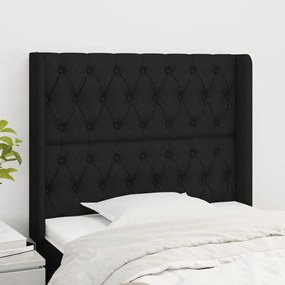 Tablie de pat cu aripioare, negru, 103x16x118 128 cm, textil 1, Negru, 103 x 16 x 118 128 cm