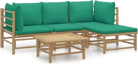 vidaXL Set mobilier de grădină cu perne verzi, 5 piese, bambus