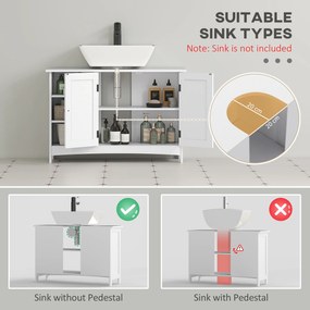 kleankin Dulap Rustic pentru Chiuveta din Baie, Dulap de Depozitare pentru sub Chiuveta cu Usi Duble si Rafturi, Alb