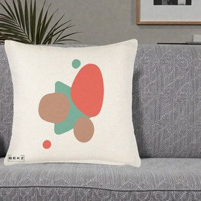 Perna Decorativa Abstract Forme Coral Turcoaz, 40x40 cm, Crem Reliefat, Husa Detasabila, Perna Inclusa, BEKZ®