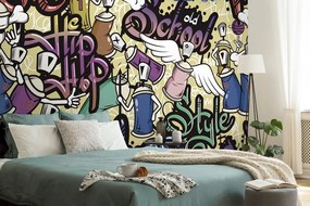 Tapet autoadeziv street art vesel cu contrast galben