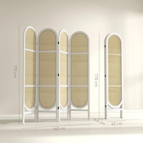 HOMCOM Paravent interior din lemn 4 panouri 170 x 160 cm pliabil și portabil, model țesut manual, alb | Aosom Romania