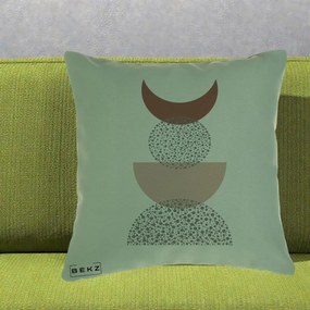 Perna Decorativa Boho Luna Plina si Forme Punctate, 40x40 cm, Verde, Husa Detasabila, Perna Inclusa, BEKZ®