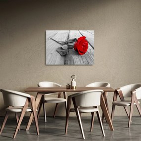 Tablou pe sticlă cu trandafiri roșii (70x50 cm)