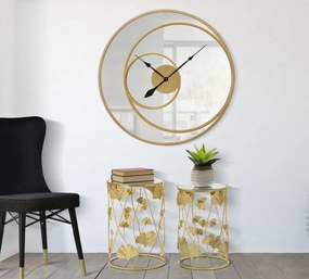 Oglinda decorativa aurie din metal cu ceas, ∅ 90 cm, Clock Mauro Ferretti