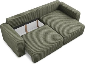 Colțar verde extensibil/cu spațiu de depozitare cu tapițerie din catifea reiată (cu colț pe partea dreaptă/cu șezlong) Kona – Makamii