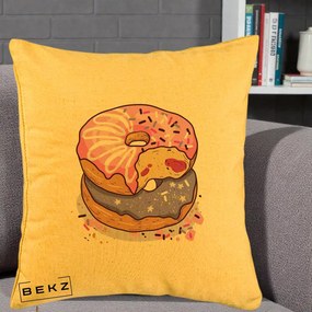 Perna Decorativa Donuts Roz si Mov, 40x40 cm, Galben, Husa Detasabila, Perna Inclusa, BEKZ®