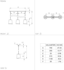 Lustră pe cablu BOLIVIA 3xE27/40W/230V Eglo 900426