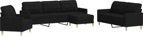 vidaXL Set de canapele cu taburet, 4 piese, negru, textil