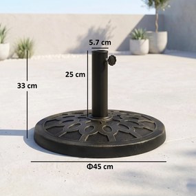Outsunny Bază Rotundă pentru Umbrelă de Ø38 mm și Ø48 mm cu Mâner, Ø45x33 cm, Bronz | Aosom Romania
