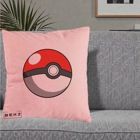 Perna Personalizata Pokeball Rosie, 40x40 cm, Roz, Husa Detasabila, Perna Inclusa, BEKZ®