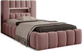 Pat roz tapițat cu spațiu de depozitare cu somieră 90x200 cm Lamica – ELTAP