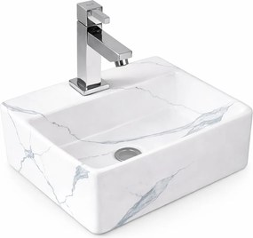 LAGE-M || Lavoar montat pe blat, ceramică, alb, cu model marmură, pătrat