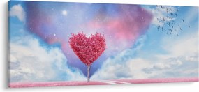 Tablou - Copac de inimă roz (120x50 cm)
