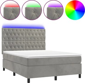 vidaXL Pat continental cu saltea și LED gri deschis 140x190 cm catifea