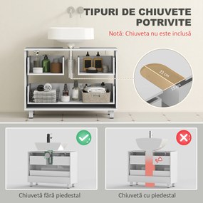 HOMCOM Dulap Sottolavabo pentru Baie cu 2 Sertare, Dulap Modern și Economisitor de Spațiu, 80x30x60 cm, Alb | Aosom Romania