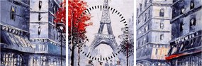 Tablou - Străzi din Paris, pictură în ulei (cu ceas) (90x30 cm)