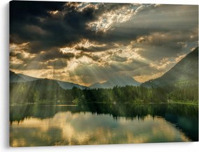 Tablou cu lac și soarele translucid (70x50 cm)