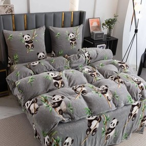 Lenjerie cocolino HAPPY PANDA gri Dimensiune lenjerie de pat: 70 x 80 cm | 140 x 200 cm