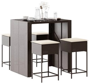 3261506 vidaXL Set mobilier bar de grădină cu perne, 5 piese, maro, poliratan