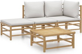 vidaXL Set mobilier de grădină cu perne gri deschis, 4 piese, bambus
