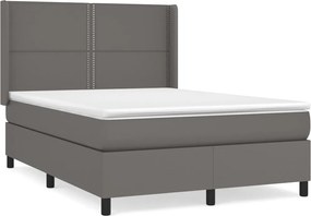 vidaXL Pat box spring cu saltea, gri, 140x190 cm, piele ecologică