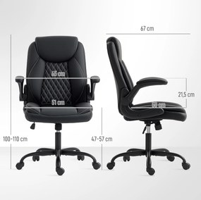 HOMCOM Scaun de birou, scaun ergonomic cu cotiere rabatabile, înălțime reglabilă, funcție de balans, negru | Aosom Romania