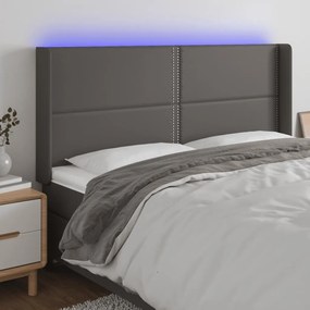3124014 vidaXL Tăblie de pat cu LED, gri, 183x16x118/128 cm, piele ecologică