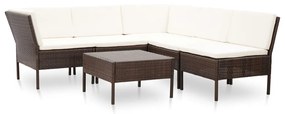 48947 vidaXL Set mobilier de grădină cu perne, 6 piese, maro, poliratan