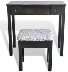 241520 vidaXL Masă de toaletă cu taburet și 1 oglindă rabatabilă, negru