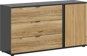 Comoda LUEN, stejar/negru, PAL laminat, 144x40x77 cm