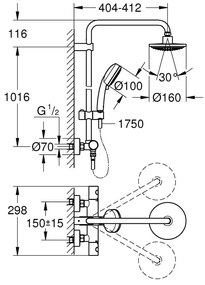 Coloana dus Grohe New Tempesta Cosmo 160 , palarie inclusa, furtun dus,termostat,crom-27922000