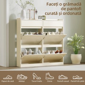 HOMCOM Dulap pentru Pantofi cu 4 Sertare Rabatabile și 2 Sertare Glisante Alb | Aosom Romania