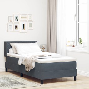 vidaXL Pat box spring cu saltea, gri închis, 100x200 cm, catifea