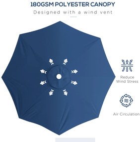 Outsunny Umbrelă Soare Exterior Gradină Reglabilă 4cm Copertină Albastru 8 Nervuri | Aosom Romania