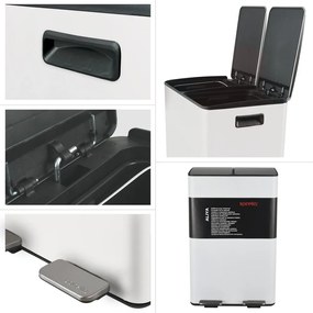 Coș de gunoi alb mat pentru reciclare/cu pedală 2x30 l din oțel Aliya – Spirella