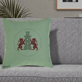 Perna Personalizata Cetatea Turnu Magurele Heraldic, 40x40 cm, Verde, Husa Detasabila, Perna Inclusa, BEKZ®