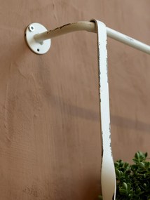 Etajeră vintage de perete din metal, cu 4 agățători, finisaj crem antichizat