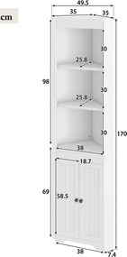 Dulap înalt pentru baie cu trei rafturi deschise, 49,5x35x170 cm, Alb
