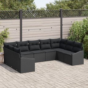 vidaXL Set de canapele pentru grădină 9 pcs Negru Rattan poli