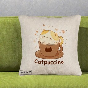 Perna Decorativa Catpuccino Pisica Cappuccino, 40x40 cm, Bej Canapea, Husa Detasabila, Perna Inclusa, BEKZ®