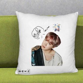 Perna Personalizata K-pop BTS J-Hope Par Roz Autograf, 40x40 cm, Alb Pufos, Husa Detasabila, Perna Inclusa, BEKZ®