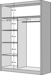Dulap cu uşi glisante, alb / stejar craft, 150x215 cm, LADDER