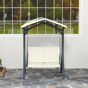 Outsunny Leagăn de Grădină 2 Locuri cu Acoperiș Reglabil 150x120x182cm Crem | Aosom Romania