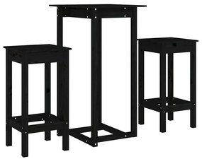 Set mobilier de bar, 3 piese, negru, lemn masiv de pin