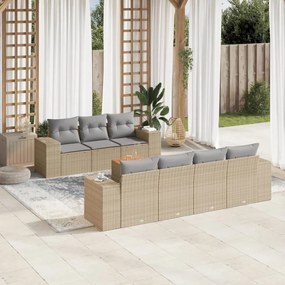 vidaXL Set canapele de grădină, 8 piese, cu perne, bej, poliratan