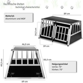 Cușcă de transport din aluminiu pentru câini 89 × 69 × 50 cm