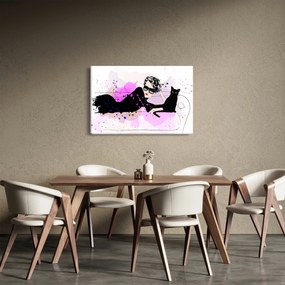 Tablou - Femeia cu pisică neagră (90x60 cm)