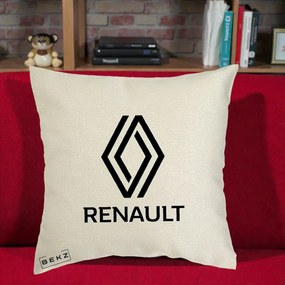 Perna Personalizata cu emblema Renault, 40x40 cm, Ecru, Husa Detasabila, Perna Inclusa, BEKZ®